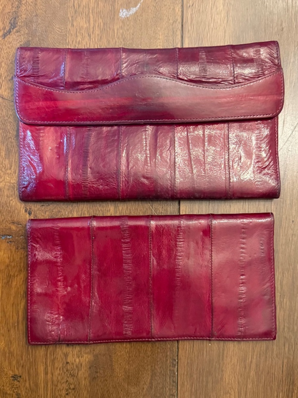 Vintage Burgundy Genuine Eel Skin Wallet and Checkbook